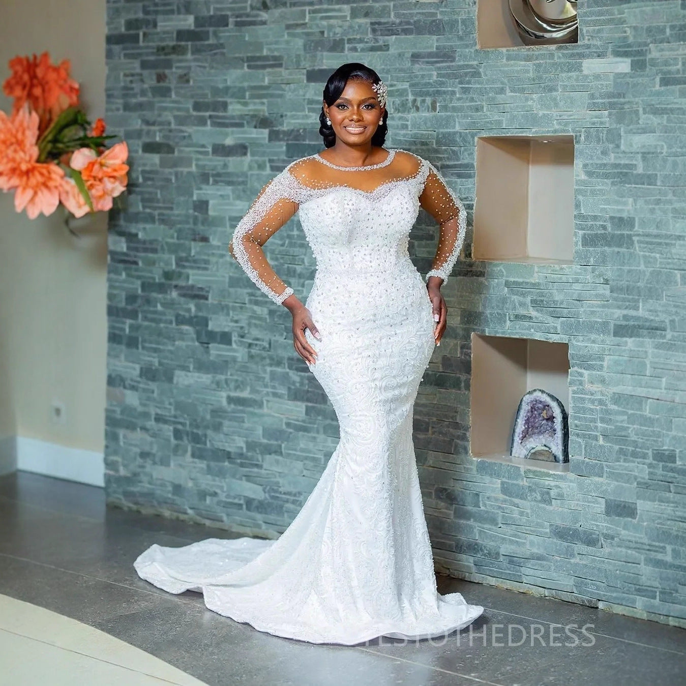 Elegant Rhinestone-Embellished Sheath Wedding Dress with Train