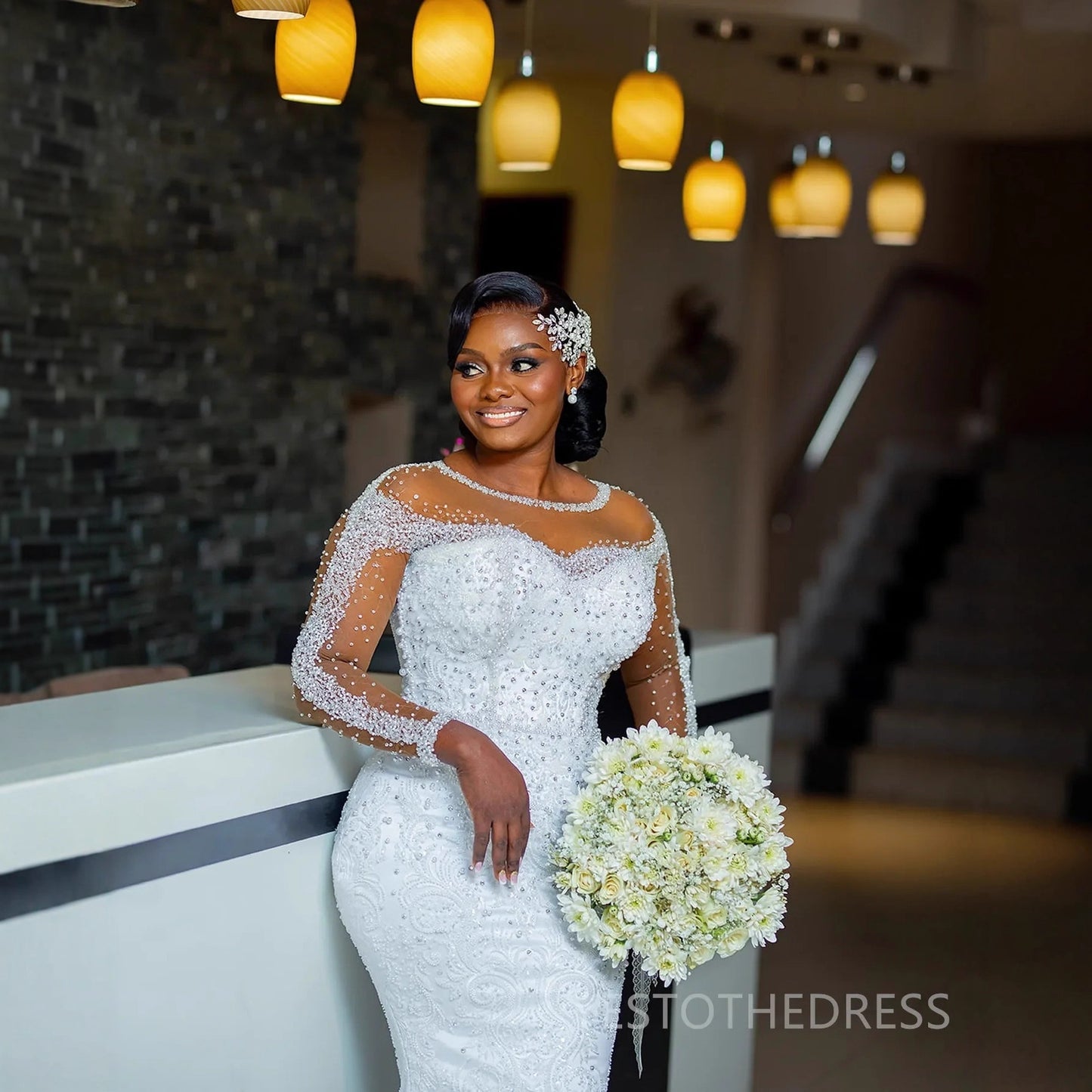 Elegant Rhinestone-Embellished Sheath Wedding Dress with Train