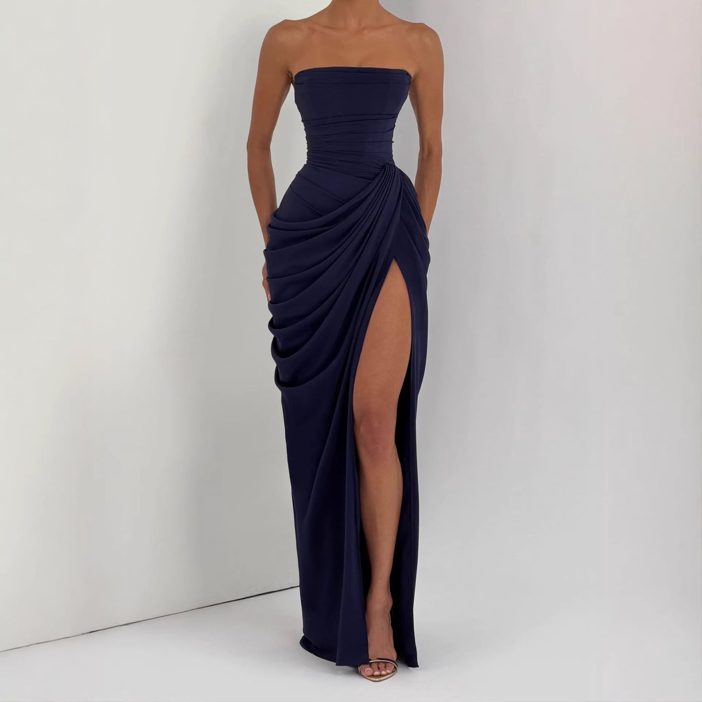 Gathered Waist Strapless Dress