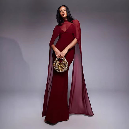 Shawl Fitted Maxi Dress