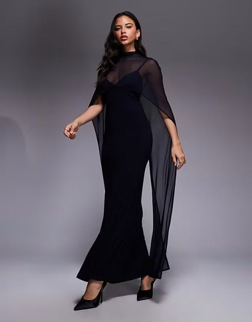 Shawl Fitted Maxi Dress