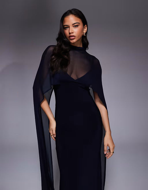 Shawl Fitted Maxi Dress
