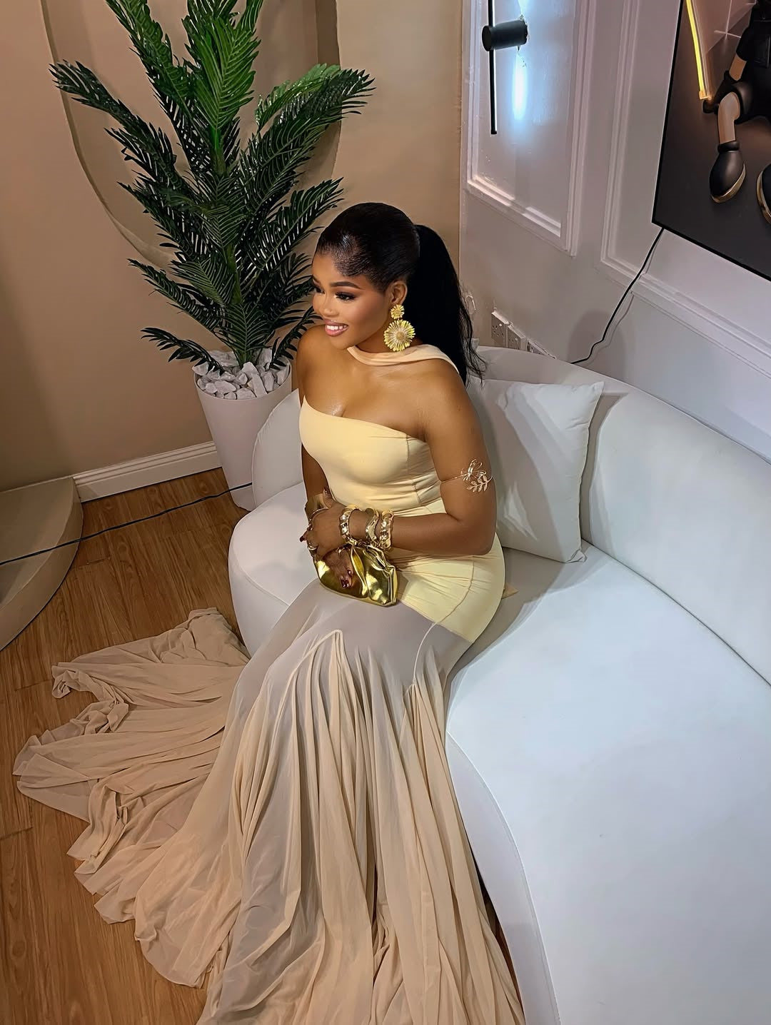 Strapless Mesh Patchwork Maxi Dress