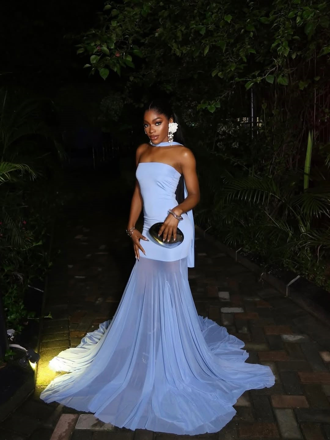 Strapless Mesh Patchwork Maxi Dress