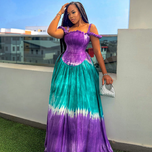 Ty-Dye Pleated Maxi Dress
