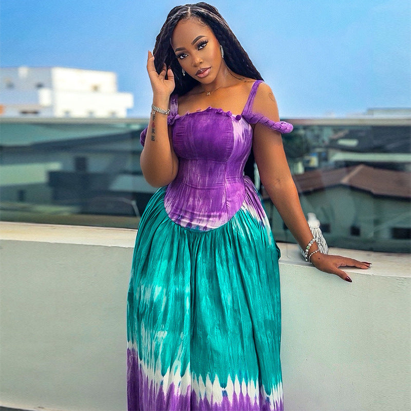 Ty-Dye Pleated Maxi Dress