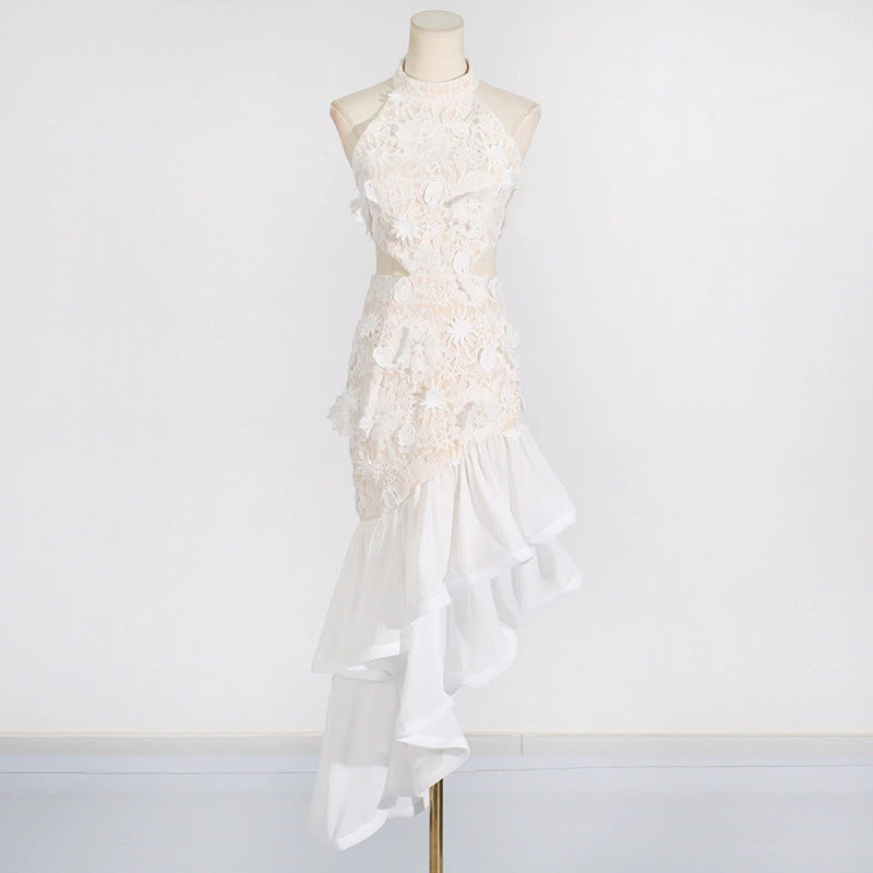 Madge Flower Embelllished Cut out Maxi Dress in White