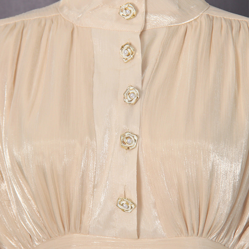 Neutrals High-Neck Ruffled Detail Mini Dress
