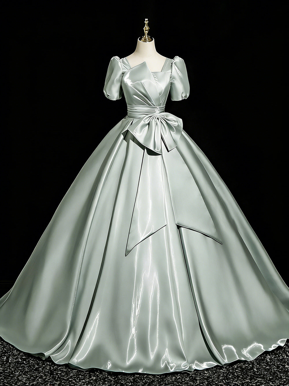 Sage Green Satin Ball Gown