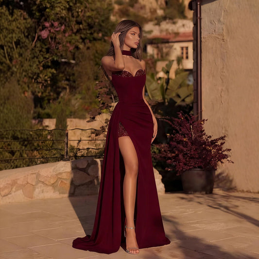 Sleeveless Strapless Split Bodycon Mermaid Evening Gown