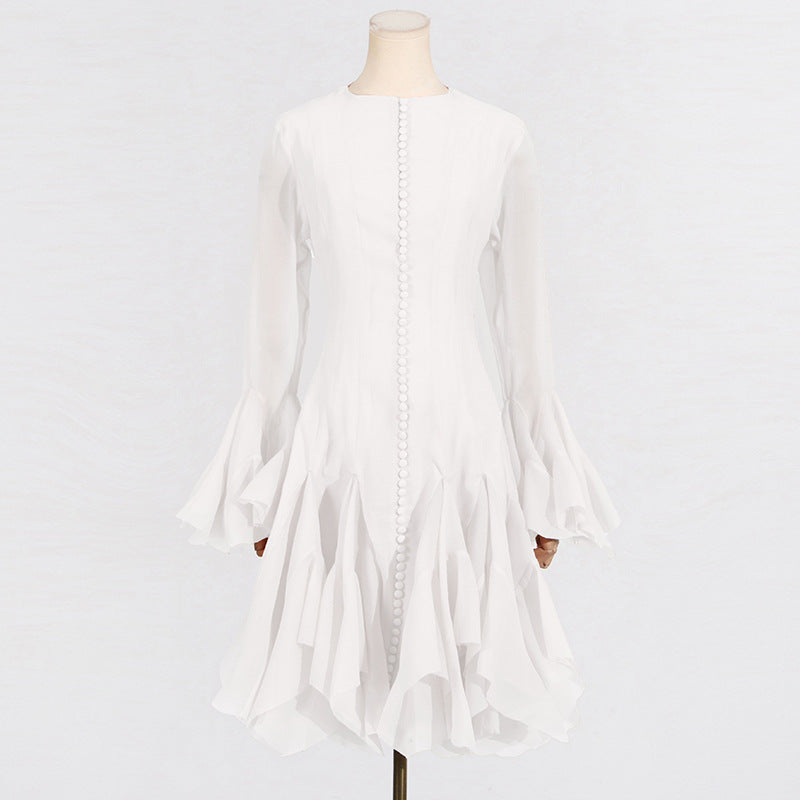 Solid Ruffle Bell Sleeve Midi Dress