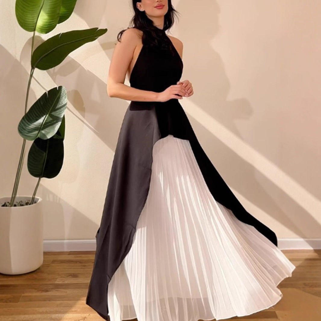 Black and White Color-Blocked Sleeveless Two-Piece Set
