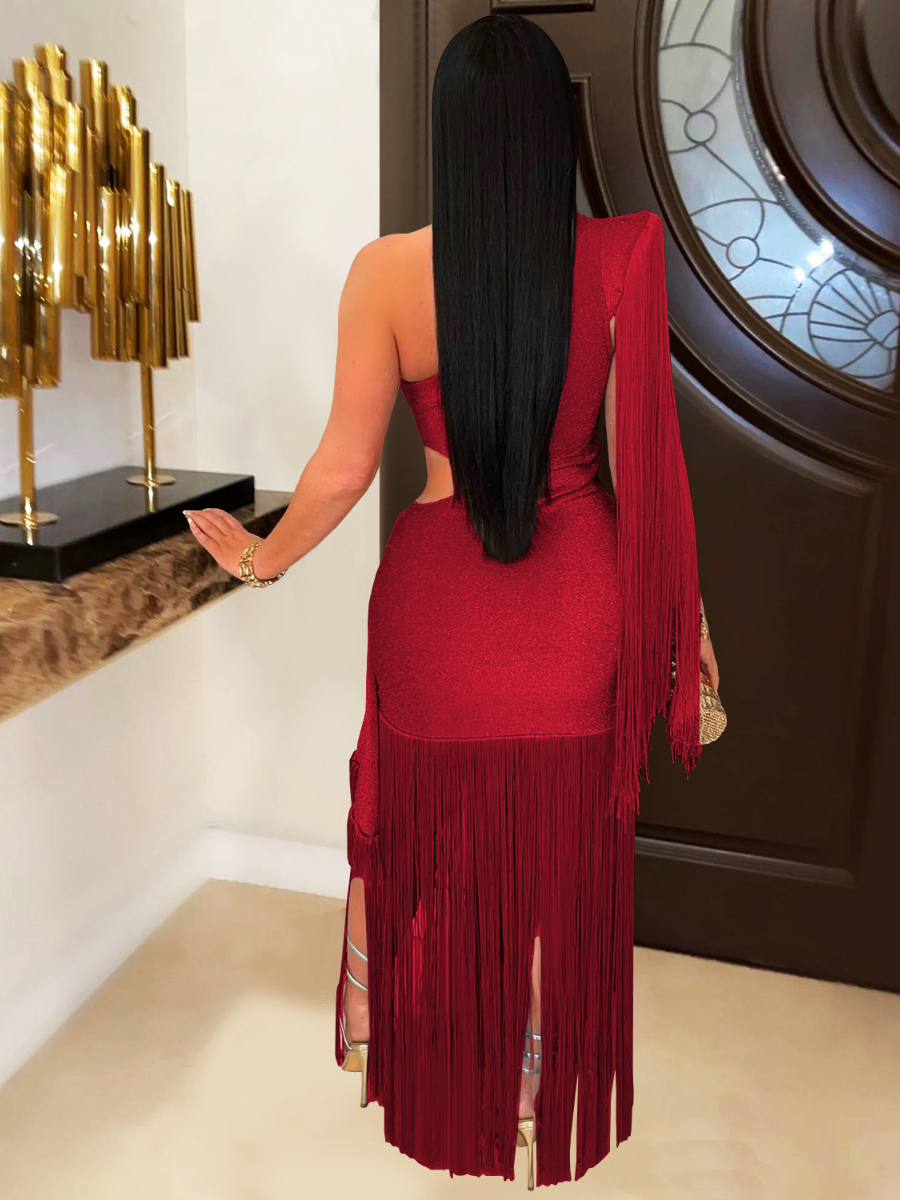 Sexy Casual One-Shoulder Tassel Maxi Dress