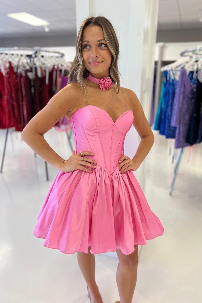 Sage Green Strapless Taffeta Short Homecoming Dresses