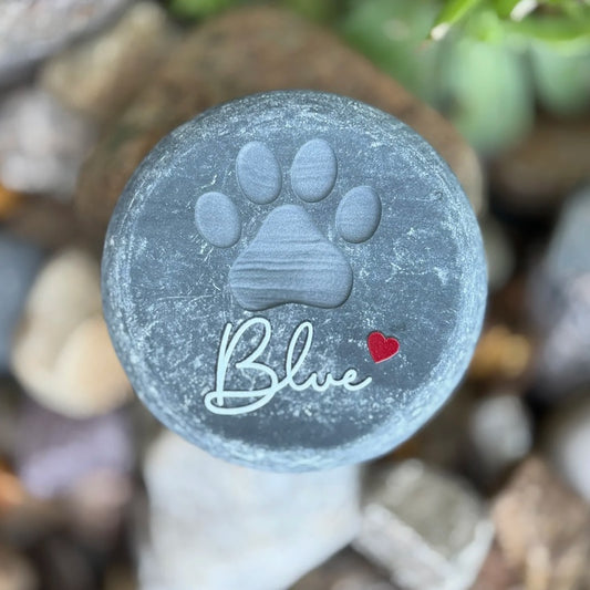 Personalized Stone Keepsake – Carved Paw Print with Custom Name