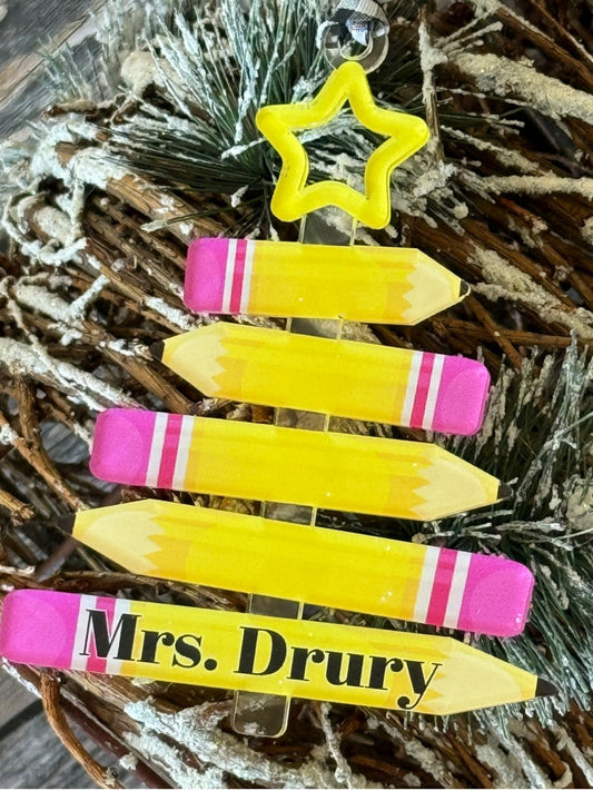 Personalized Teacher Pencil Christmas Ornament