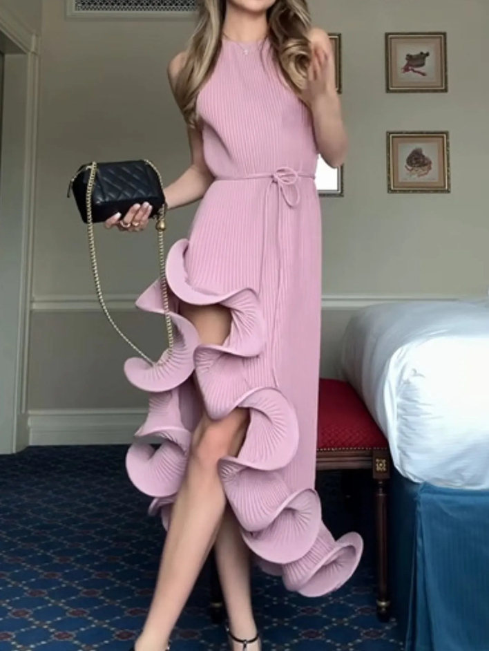 Ruffle Hem Sleeveless Occasion Dress