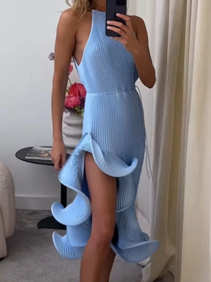 Ruffle Hem Sleeveless Occasion Dress