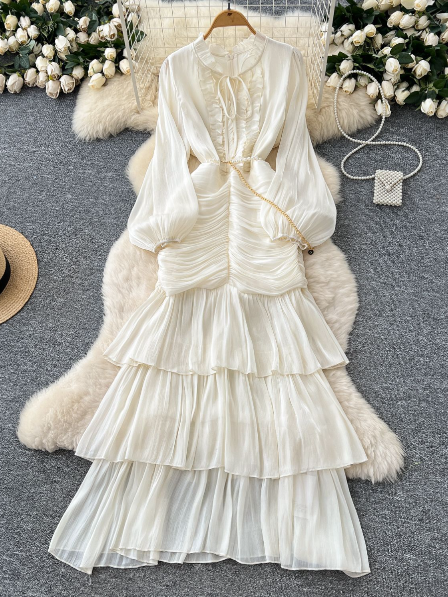 High-grade Lace Ruffled Long Dress