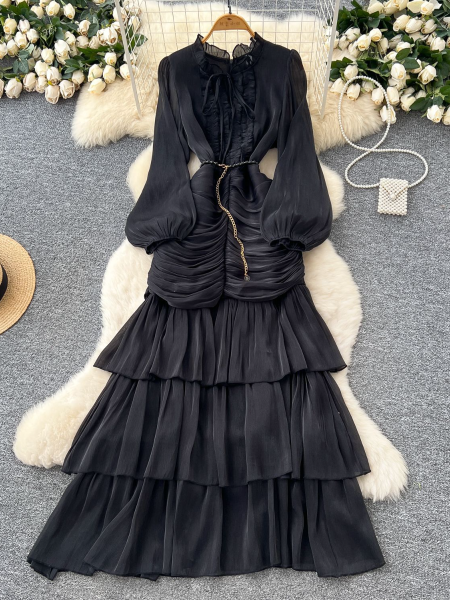 High-grade Lace Ruffled Long Dress