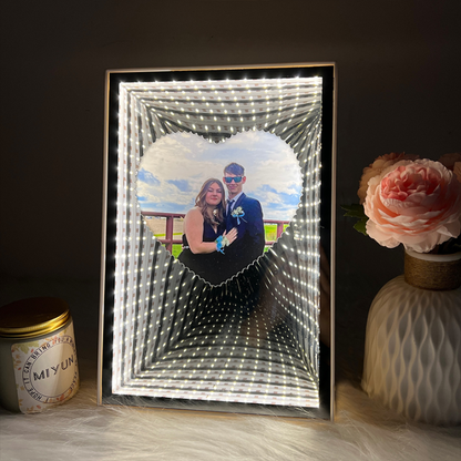 3D Personalized Heart Photo Mirror Frame Light Box