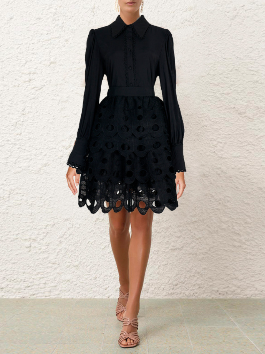 Classy Cutout Lace Skirt Suit