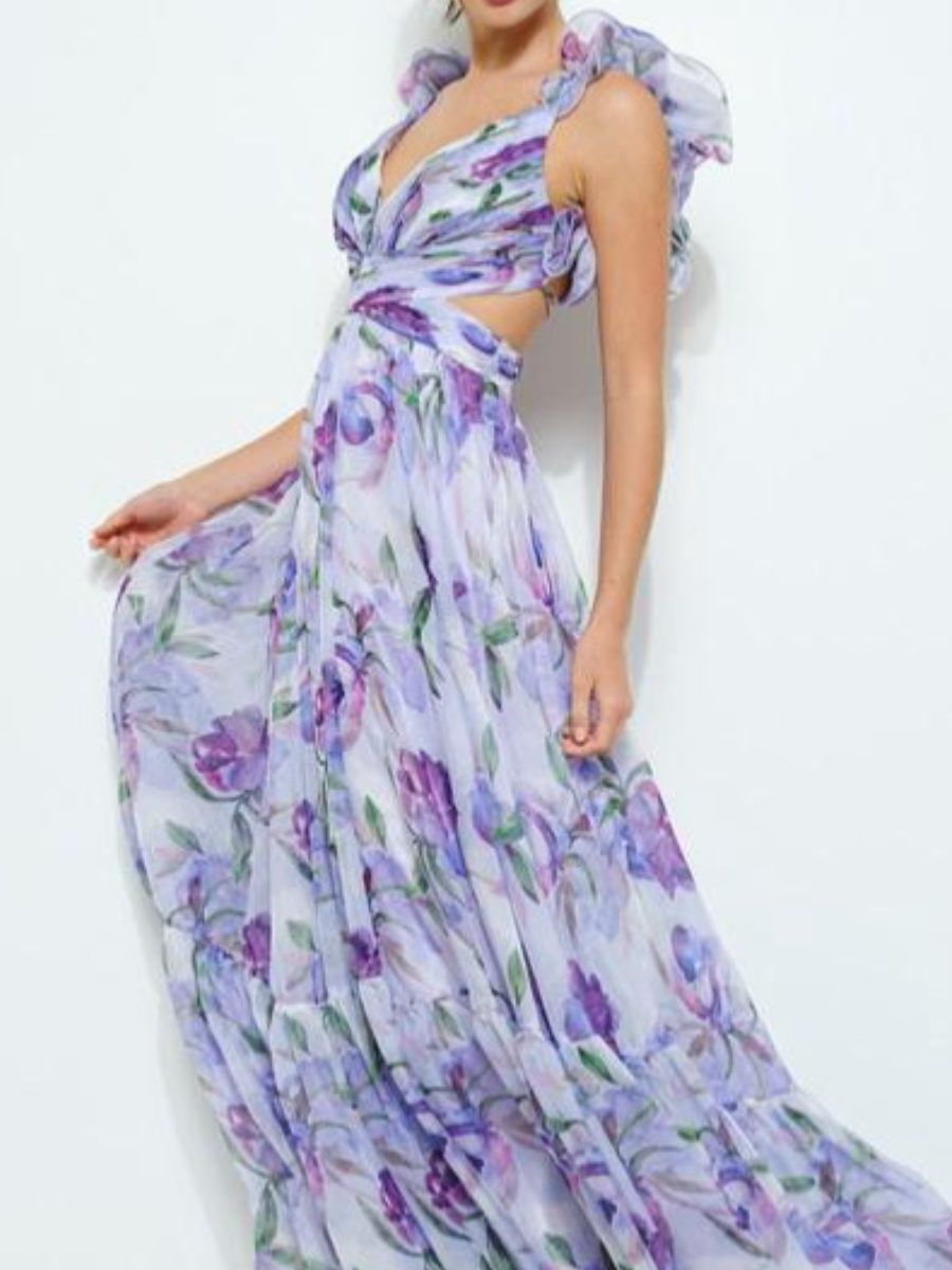 Sling-Print Long Dress