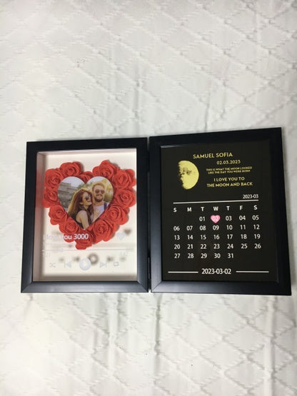 (Heart With Song) Custom Flowers Frame with REAL MOON PHASE Anniversary Calendar