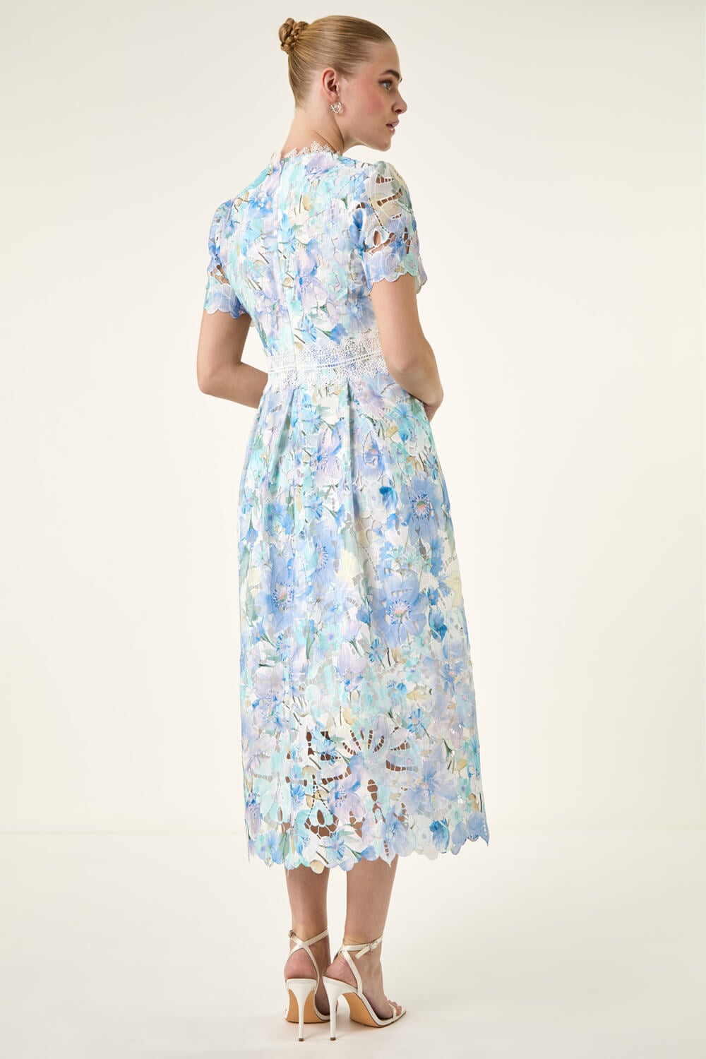 Blue Watercolour Lace Midi Dress