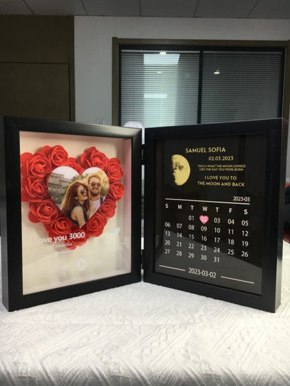 (Heart With Song) Custom Flowers Frame with REAL MOON PHASE Anniversary Calendar