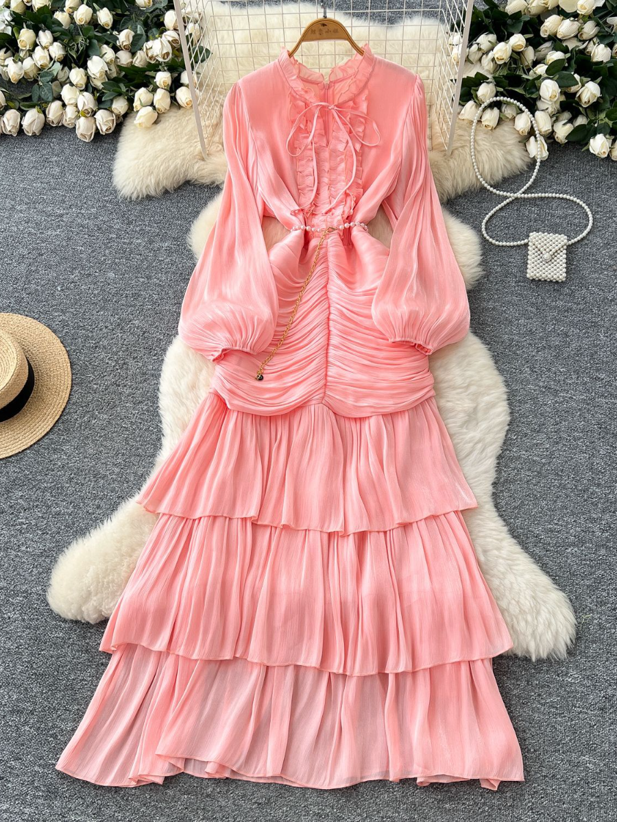 High-grade Lace Ruffled Long Dress