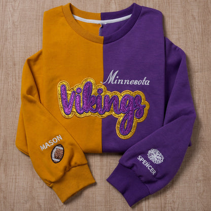 Custom Glitter Embroidered Two Tone Split Sweatshirt