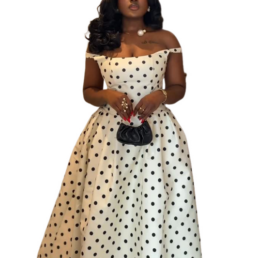 White Polka-Dot Maxi Dress