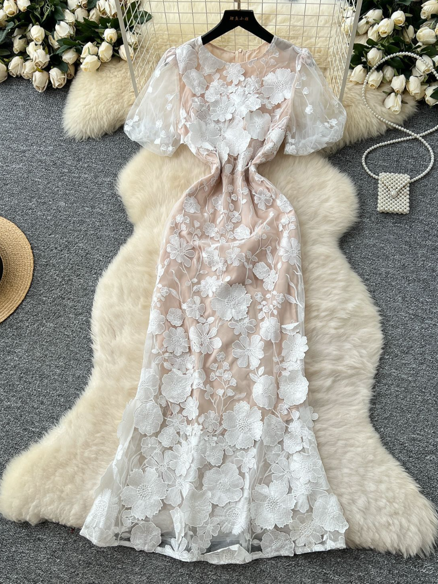 Heavy Flower Embroidered Dress
