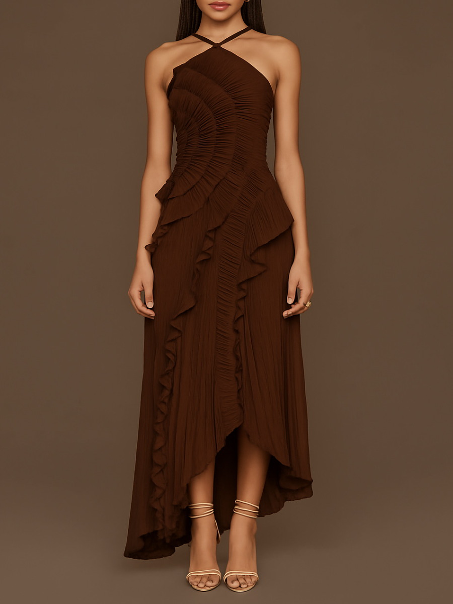 Flounces Pleated Mid-length Skirt