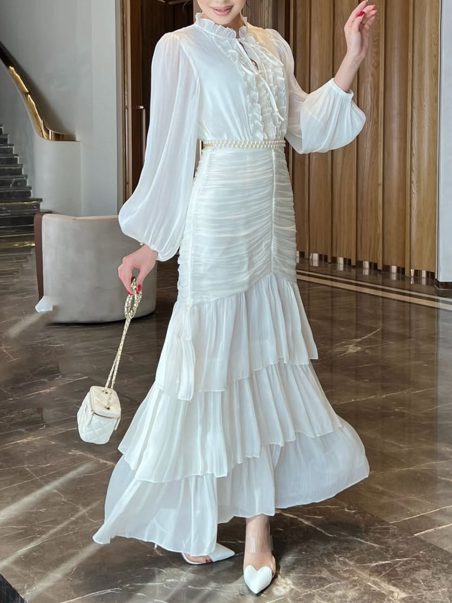 High-grade Lace Ruffled Long Dress