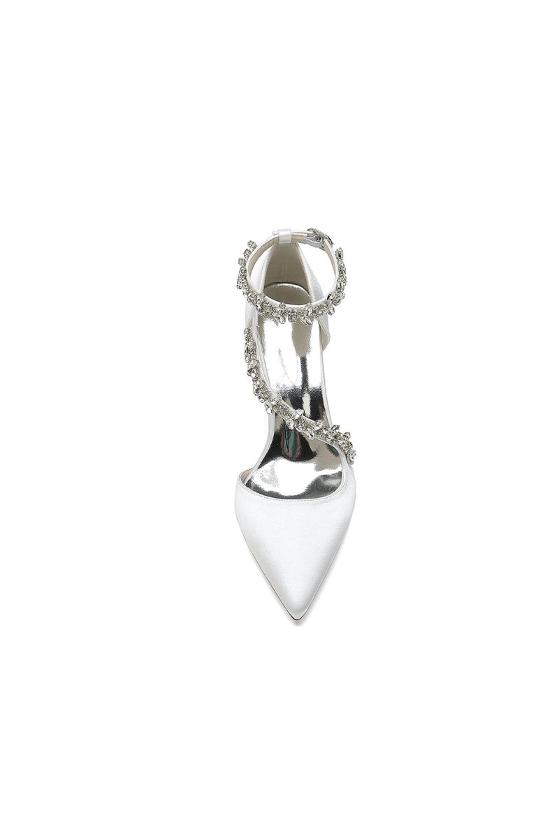 White Satin Pump with Silver Chain Accent
