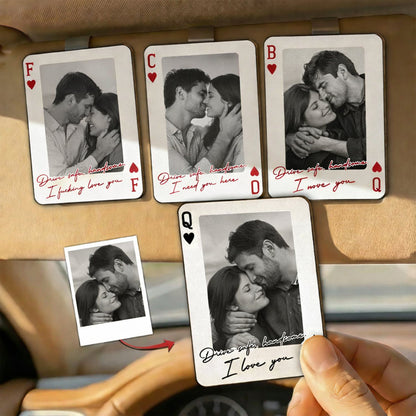 King & Queen Personalized Wooden Photo Visor Clip for Couples - "Perfect Pair" Custom Car Accessory