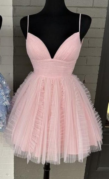 Sky Blue Straps A-line Short Tulle Ruched Homecoming Dress