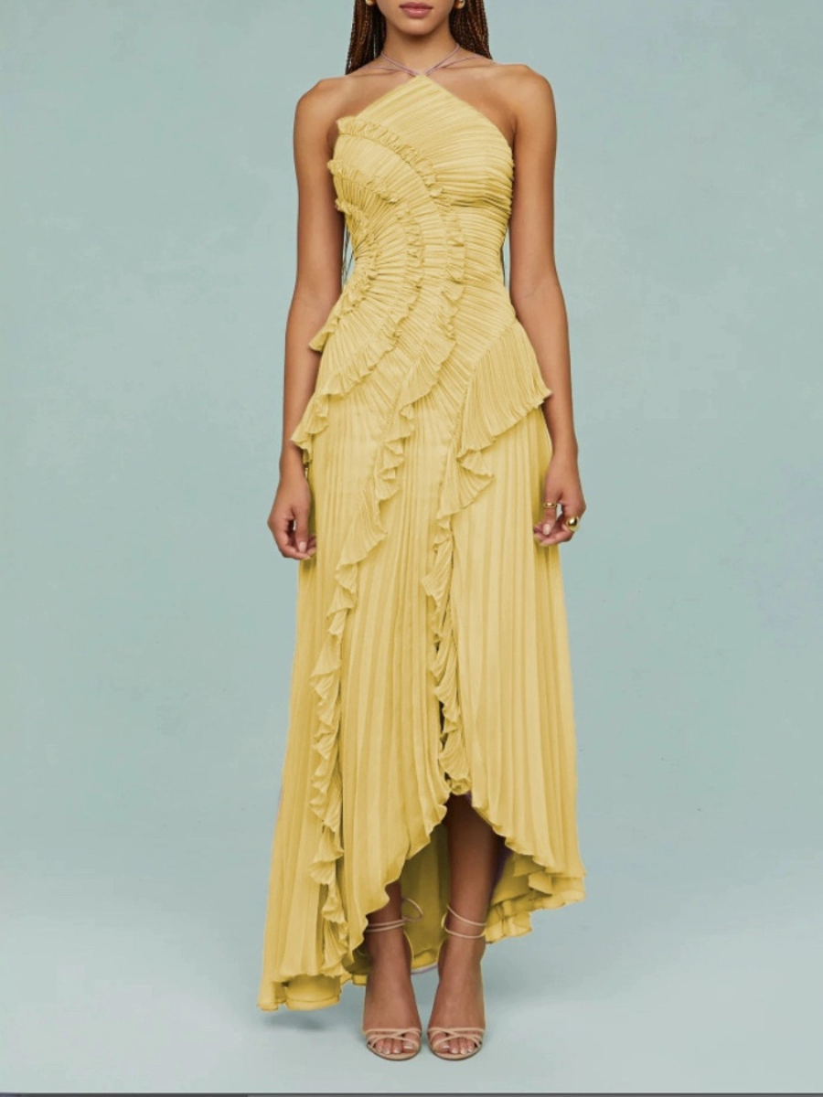 Flounces Pleated Mid-length Skirt