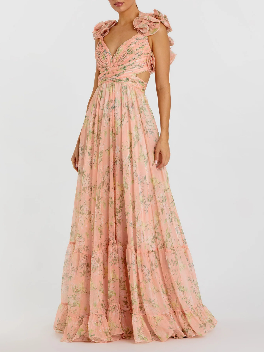 Sling-Print Long Dress
