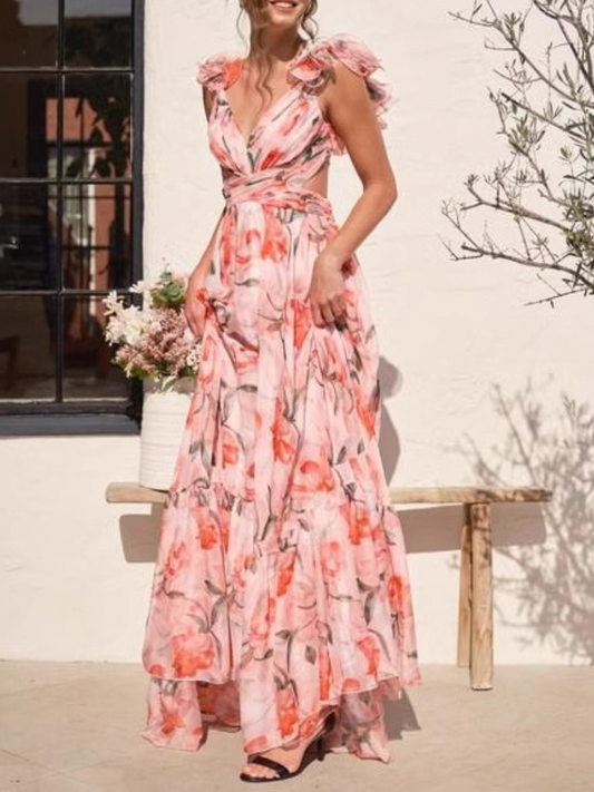 Sling-Print Long Dress