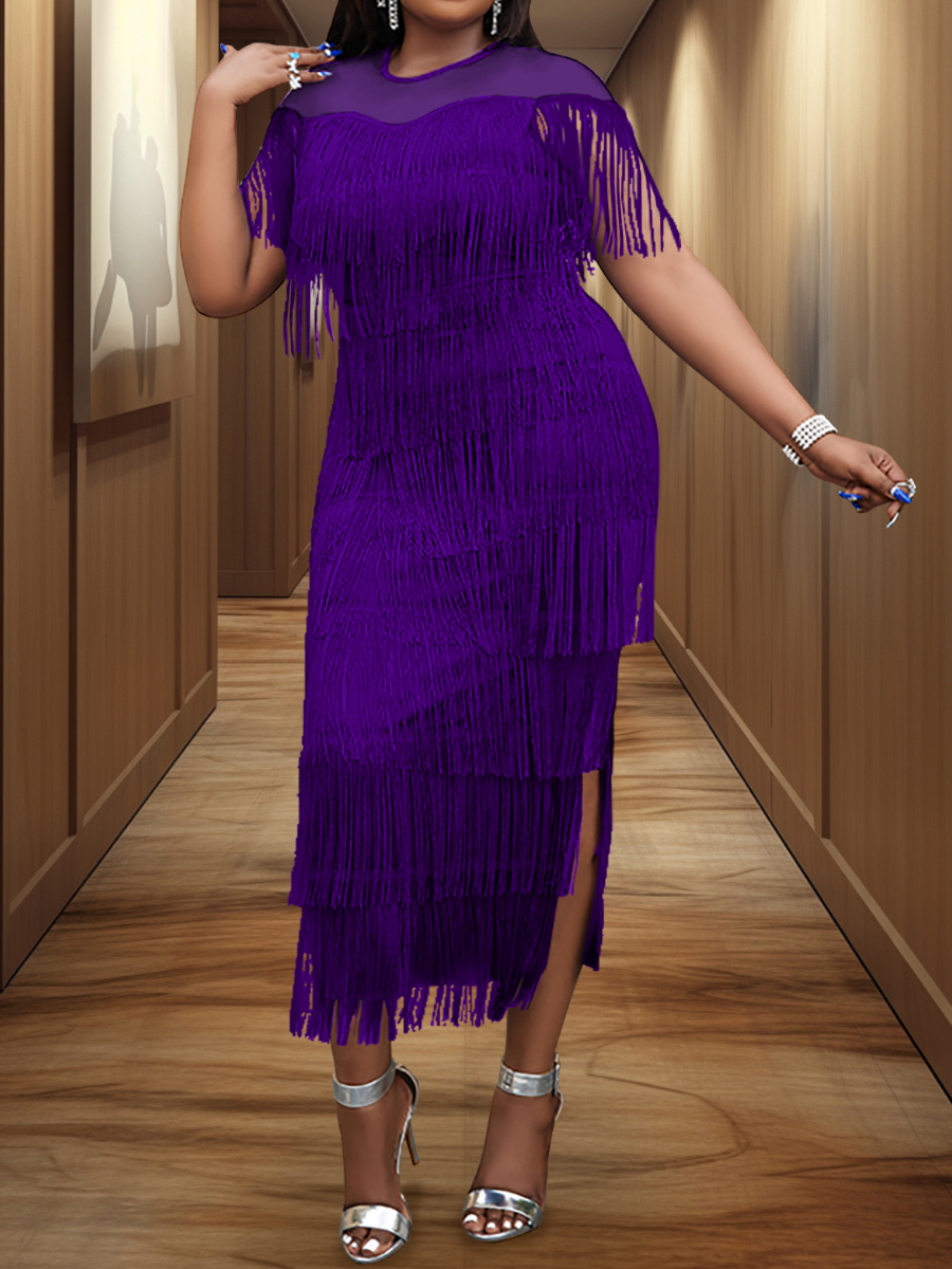 Split Fringe Occasion Dress