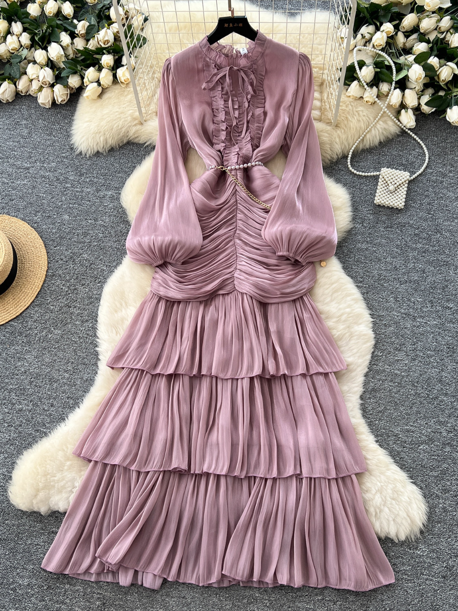 High-grade Lace Ruffled Long Dress