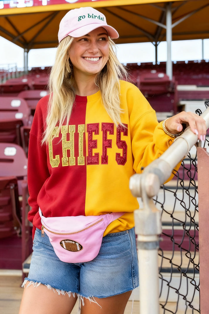 Custom Glitter Embroidered Two Tone Split Sweatshirt