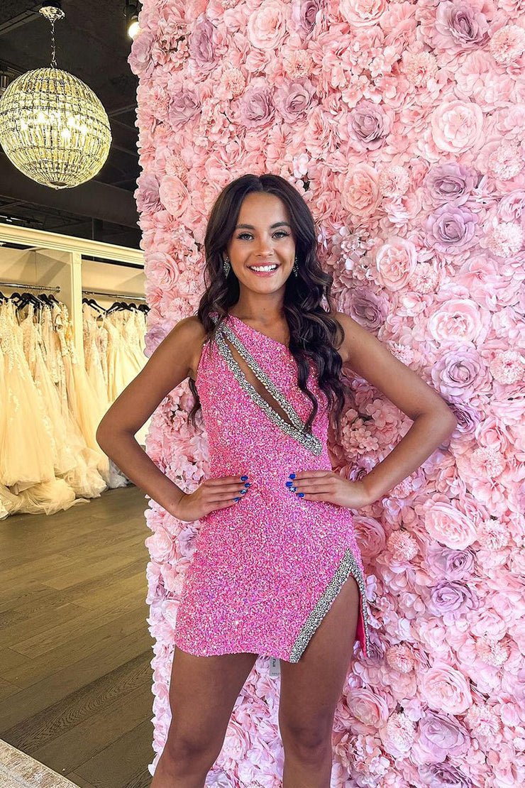 Sparkly Black One Shoulder Bodycon Sequins Mini Party Dresses