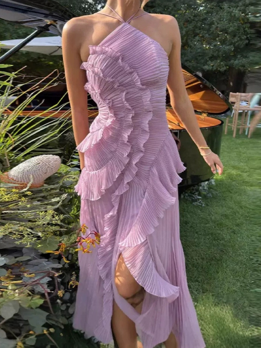 Flounces Pleated Mid-length Skirt