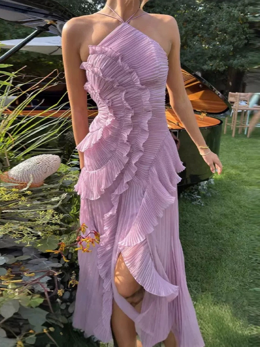 Flounces Pleated Mid-length Skirt