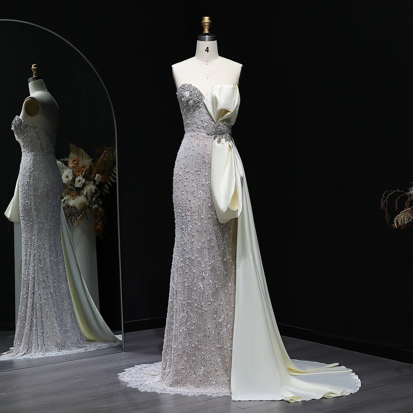 Elegant Overskirt Evening Dress with Sparkling Crystals