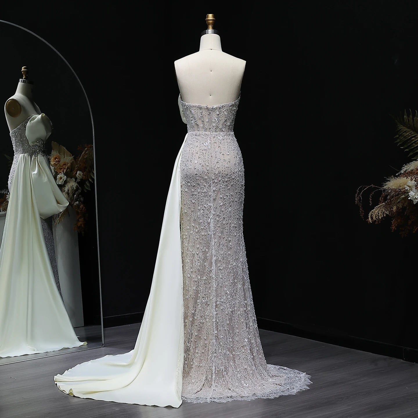 Elegant Overskirt Evening Dress with Sparkling Crystals